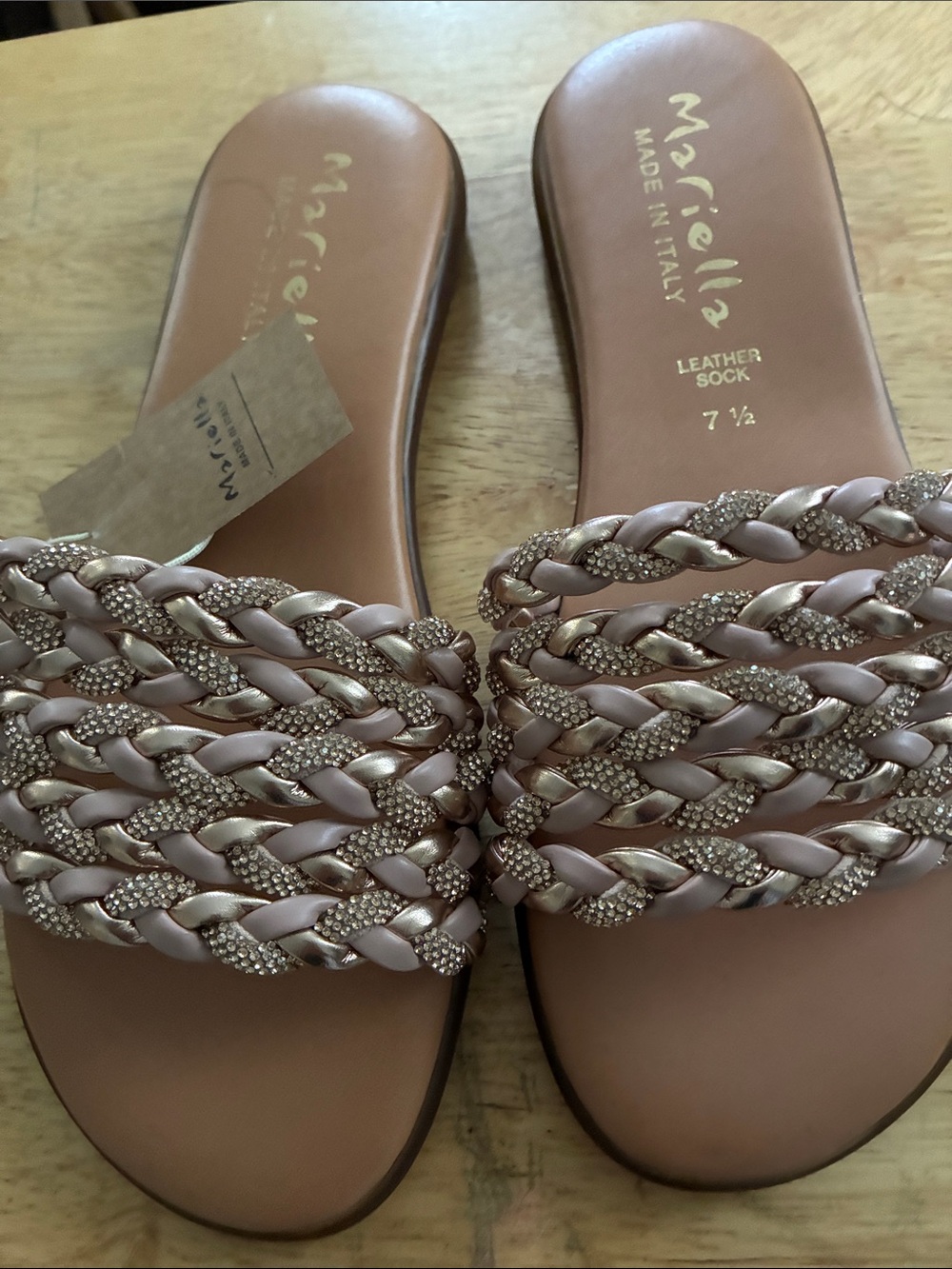 MARELLA Braided Crystal-Embellished Slide Sandals in Light PinkNWT size 7.5